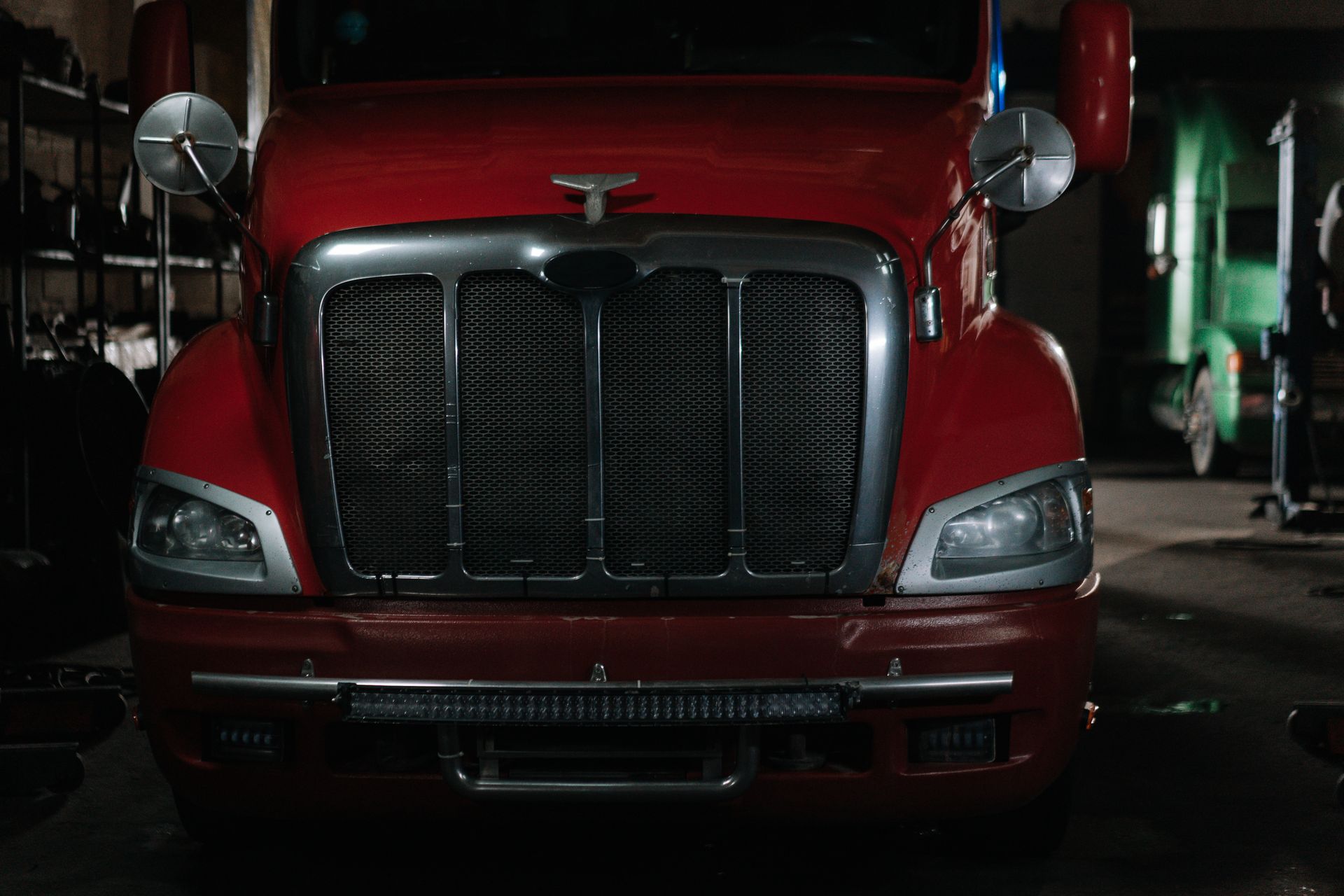 Classic semi truck with chrome grille
