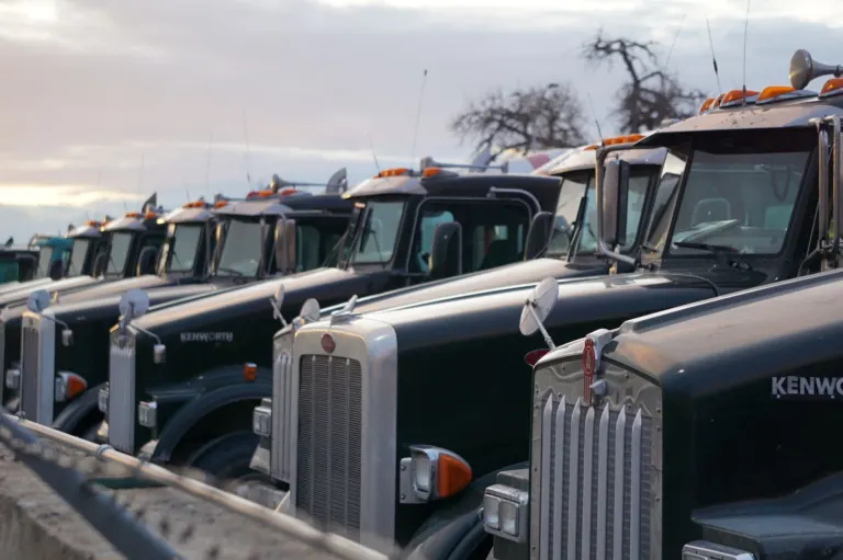 Classic Kenworth semi trucks lined up